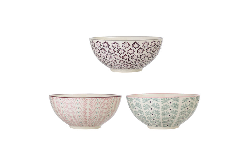 Set of 3 multi stoneware bowls Maya Bloomingville