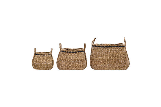 Set of 3 Seagrass Baskets Nature and Black HDLaine Clipped