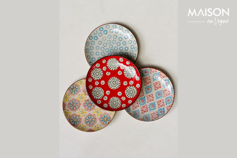 Set of 4 Bohemian ceramic plates Chehoma