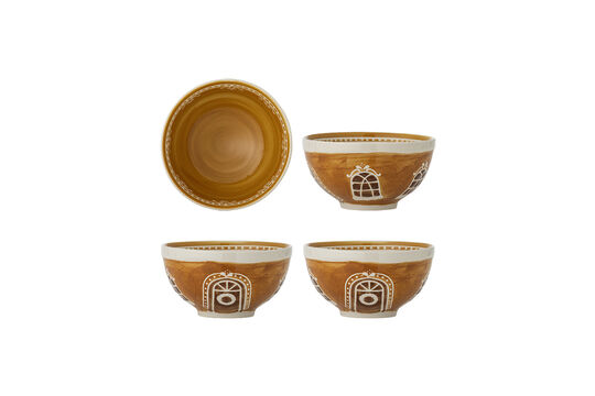 Set of 4 bowls D14 cm in brown stoneware Gina Clipped