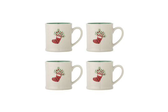 Set of 4 Christmas Cups in Green Stoneware Kenai Clipped