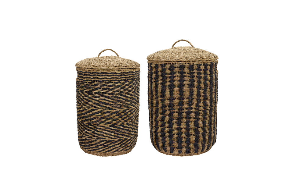 Set van 2 wasmanden van naturel en zwart zeegras HDCesto House Doctor