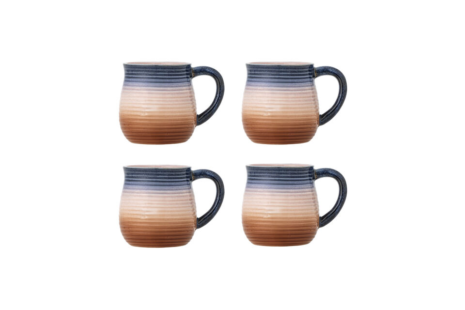Set van 4 koppen van meerkleurig steengoed Tatum Bloomingville