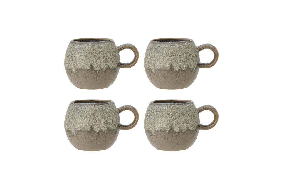 Set van 4 mokken D9xH8 cm van bruin aardewerk Paula Bloomingville
