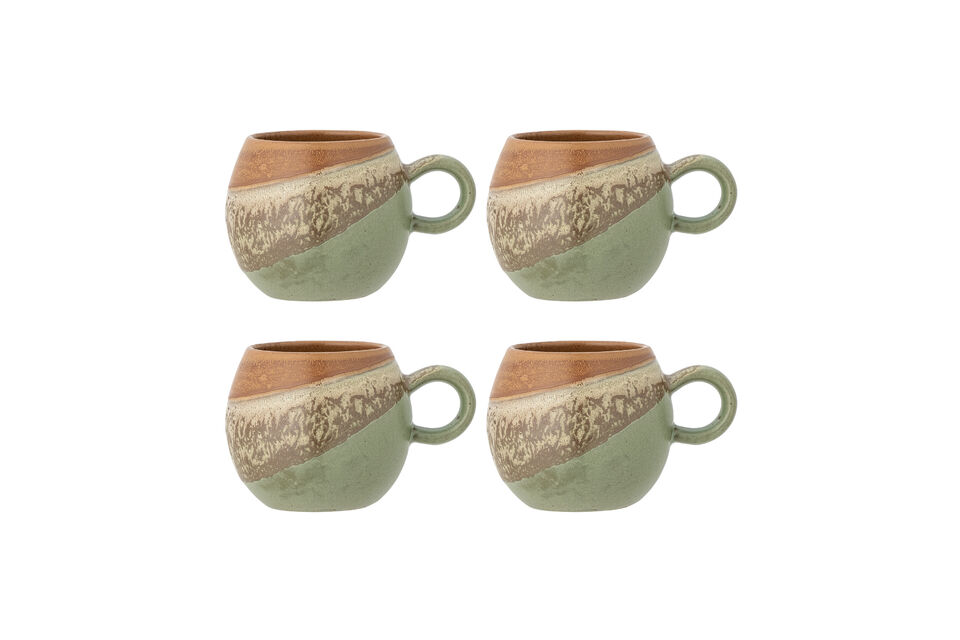 Set van 4 mokken van groen aardewerk Paula Bloomingville