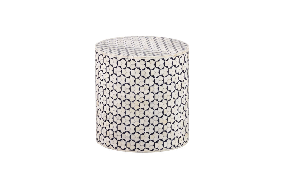 Side Table Ø37 cm Bone and MDF Black/White Neva Woood