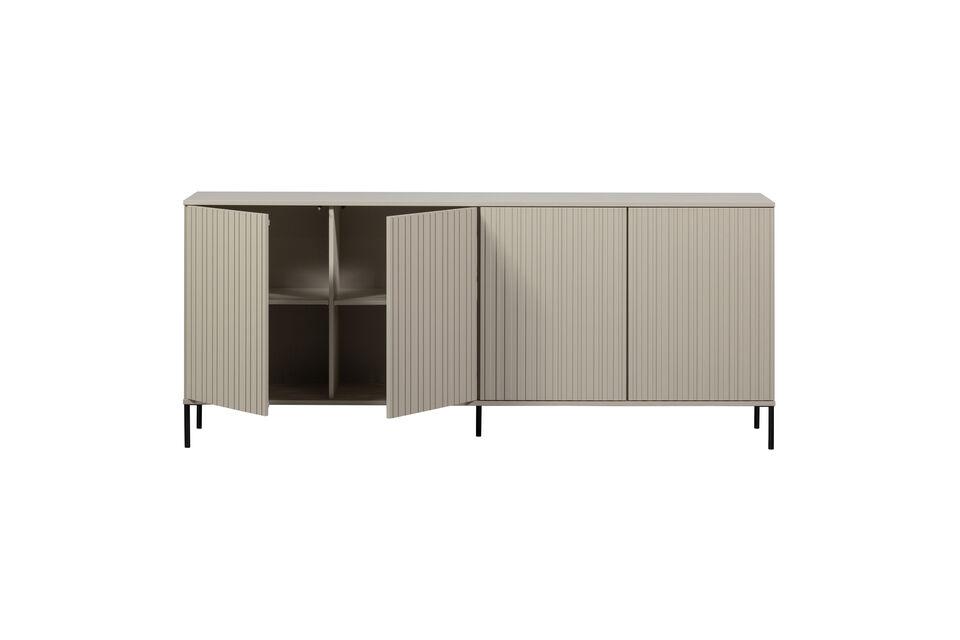 The interior is made of black chipboard