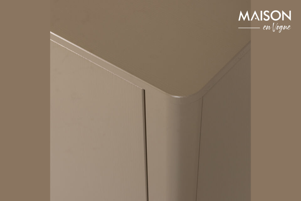 Behind the doors is a spacious storage compartment with a shelf
