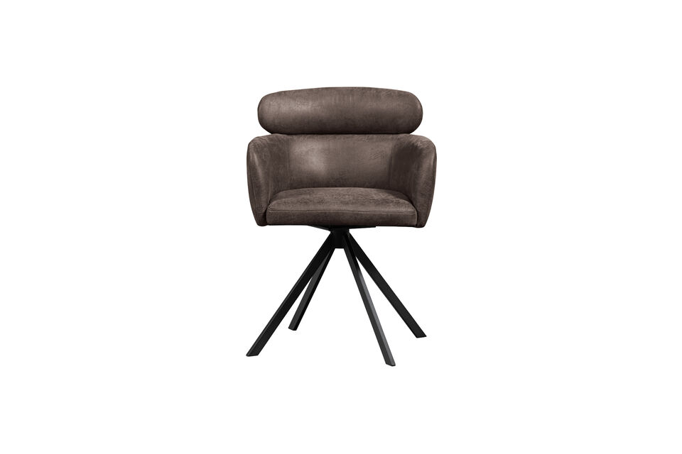 La silla de comedor está tapizada en piel sintética y tiene una base fina de metal negro