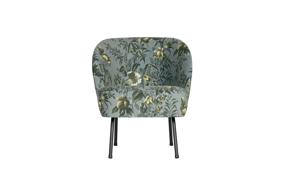Sillón elegante y cómodo Formas suaves y acogedoras Terciopelo gris con motivo floral (100%