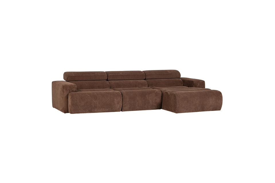 Sofá chaise longue derecha tela de pana marrón moka NOVI Woood