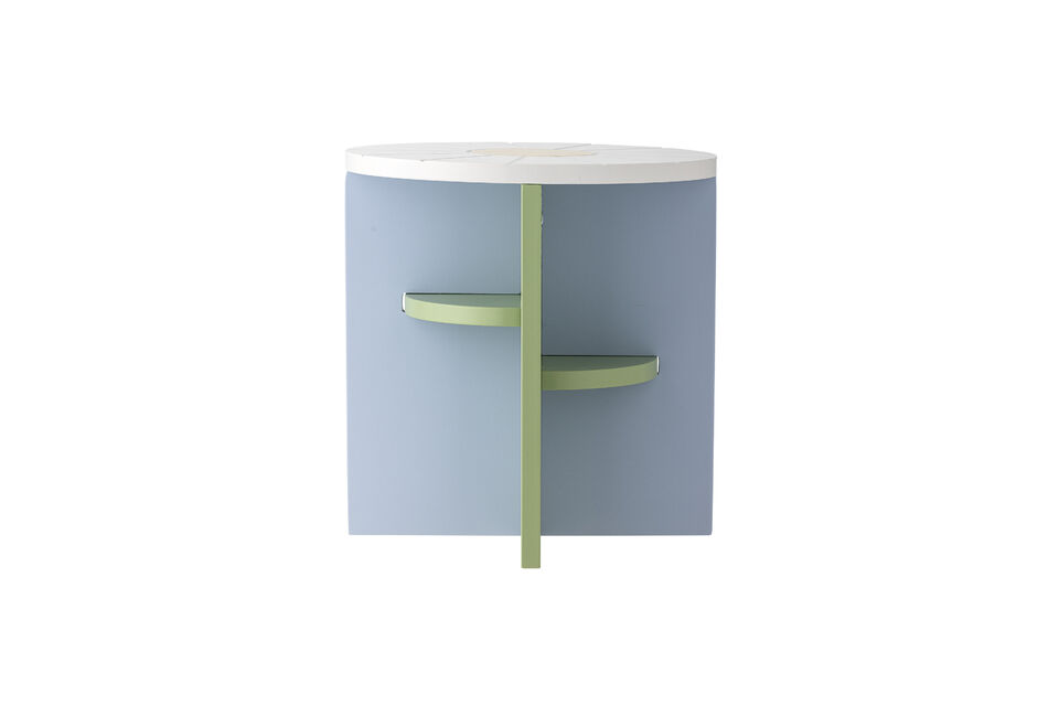 The Latti Stool by Bloomingville MINI is a playful stool in light blue with soft green and white