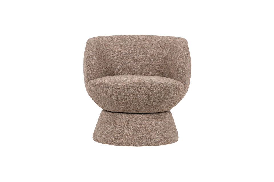 Friendly swivel armchair with round shapes Coarsely woven fabric with irregular weave pattern Turn