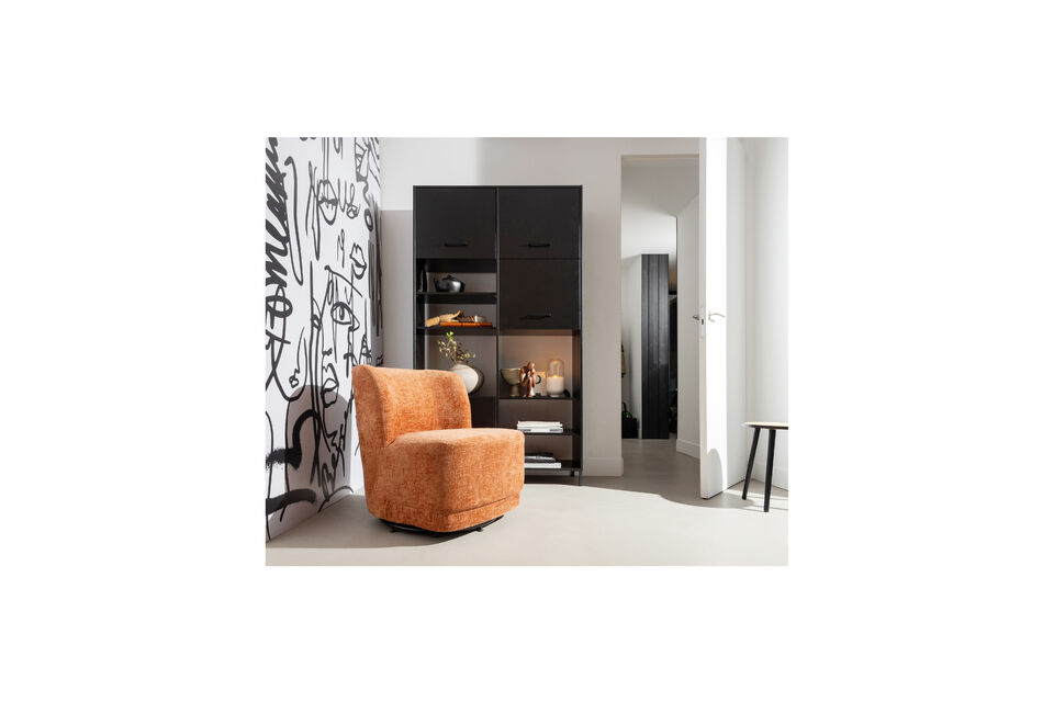 Comfortable lounge chair with swivel base Robust design with friendly shapes Upholstered in matte