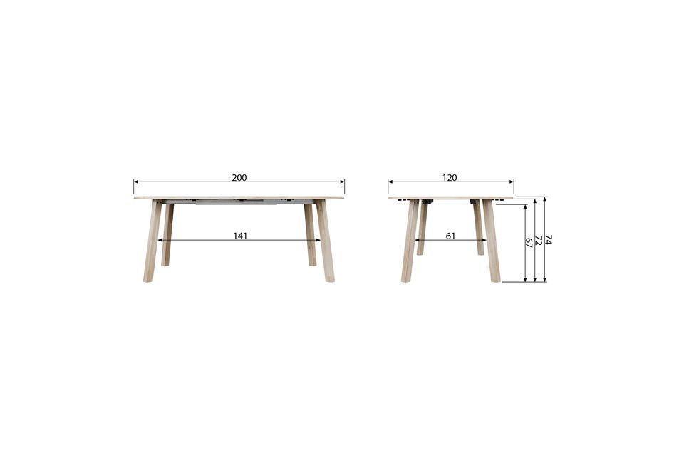 This round table has four square legs that are 6 cm thick and 71,9 cm high