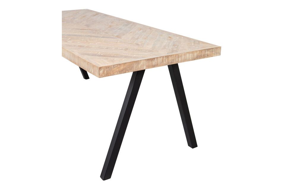 Table 180x90 en bois de manguier beige avec pieds carré herringbone Tablo - 6