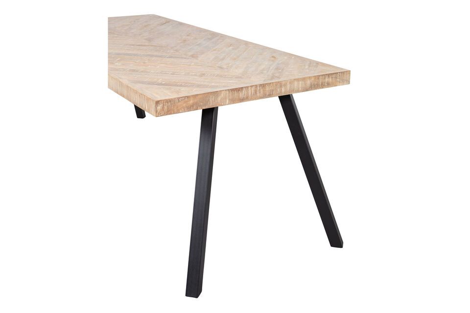Table 180x90 en bois de manguier beige avec pieds carré herringbone Tablo - 7