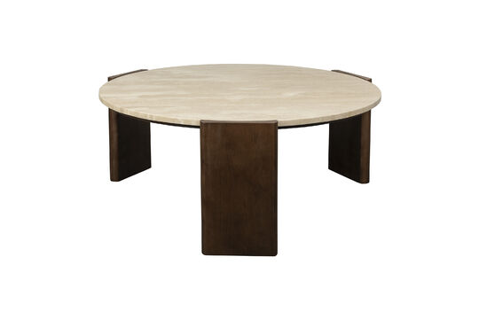 Table basse ronde 90 cm en travertin et bois marron Valcour Détouré