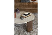 Miniature Table basse ronde 90 cm en travertin et bois marron Valcour 2