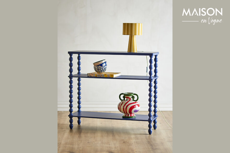 La Table console Salino de Bloomingville est une console bleu foncé avec une finition laquée et un