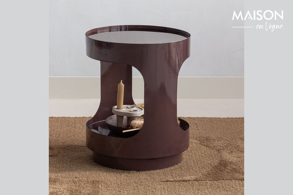 Aspect chic Métal thermolaqué brun Format compact adapté Plateau en verre Fait partie de la