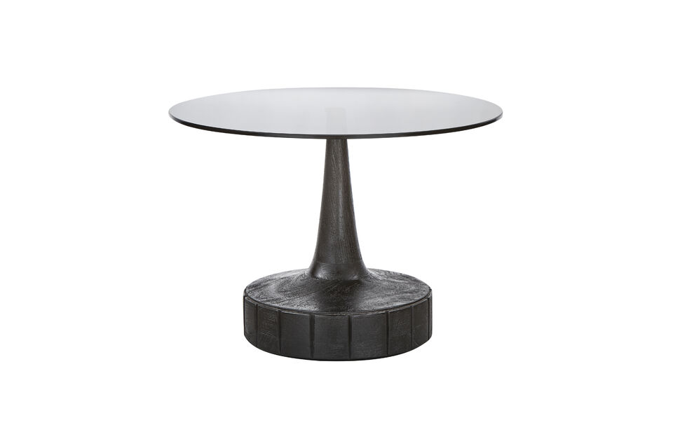 Table d'appoint Ø 60 cm bois de manguier et verre noir Soya Woood