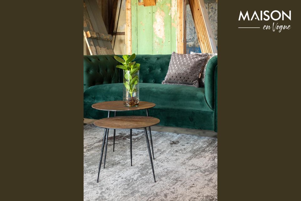 Petite table ronde en bois et métal