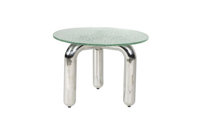 Table d'appoint ronde en verre trempé et acier argenté Marly