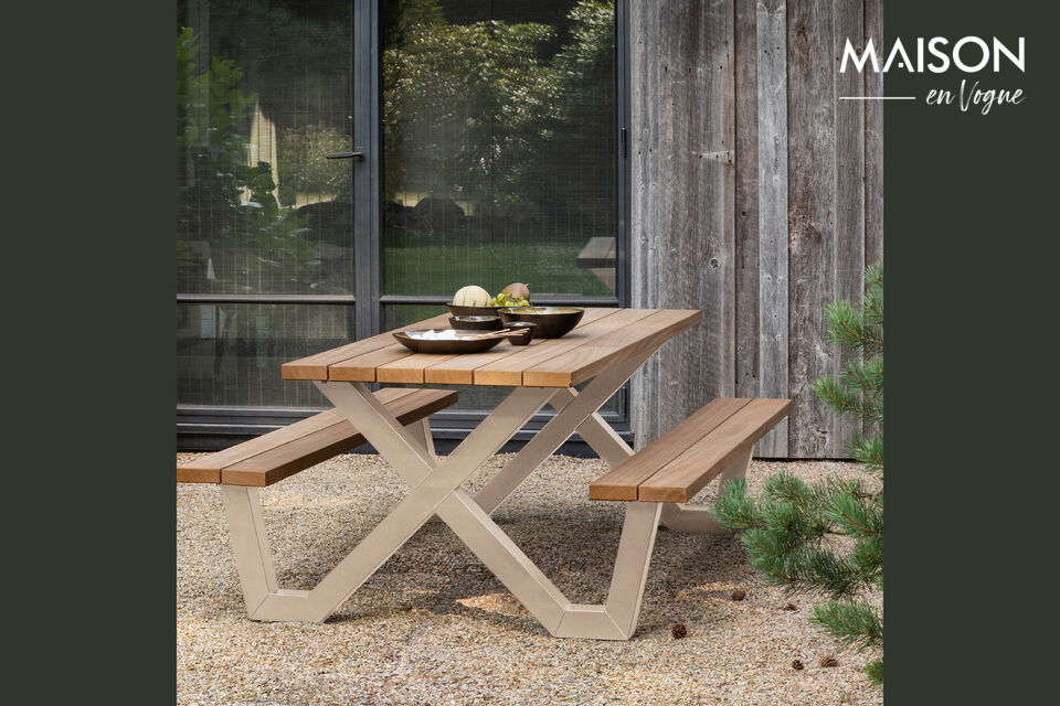 Table de pique-nique d\'ext&eacute;rieur au look moderne Acier thermolaqu&eacute; couleur sable