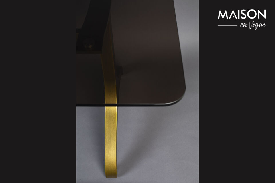 Table de repas 180x90 cm en verre et métal doré Sansa - 6
