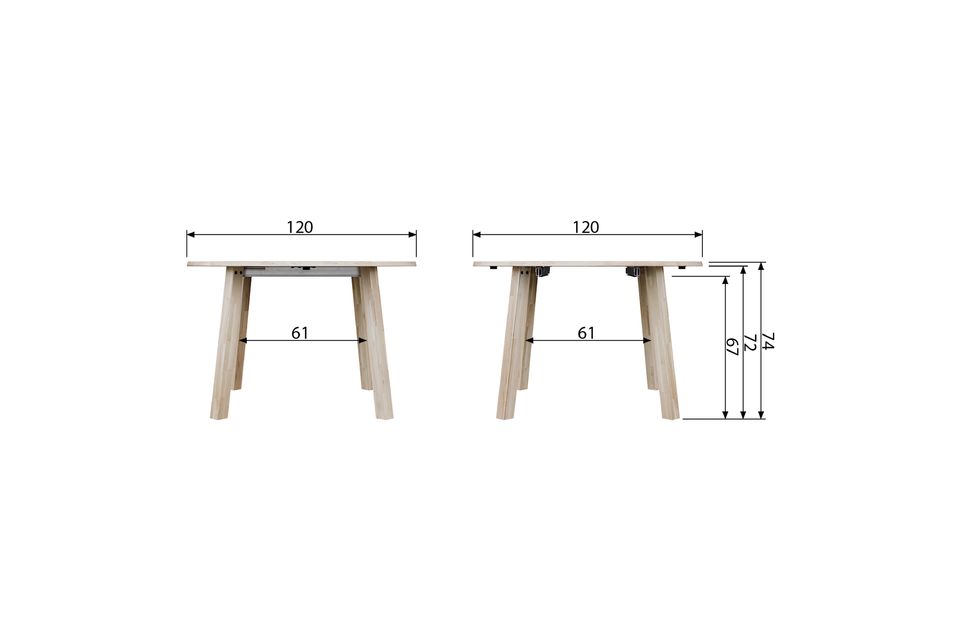 L\'épaisseur du plateau est de 24 mm et la hauteur totale de la table est de 74,3 cm