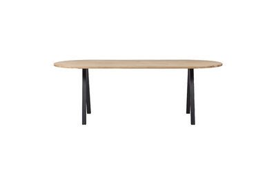 Table ovale 220x90 en chêne massif beige avec pieds carré Tablo