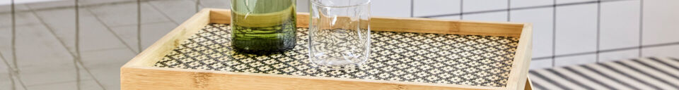 Mise en avant matière Table plateau 50 cm bambou et palmier noir et naturel HDTray