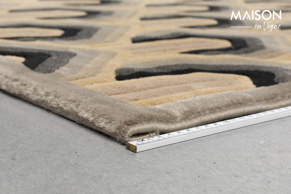 Ce tapis attire immédiatement l\'œil grâce à ses formes géométriques