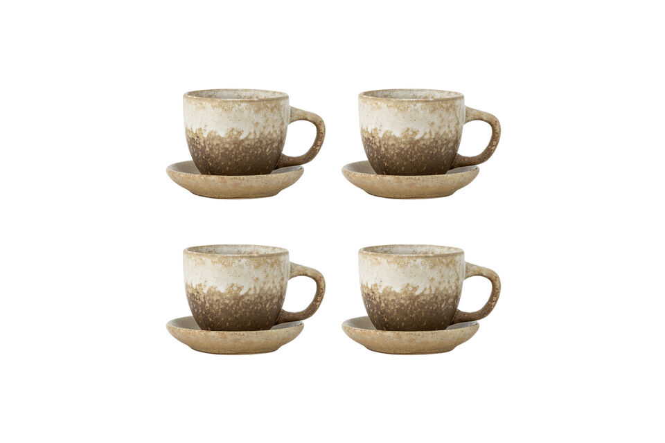 Tasse avec soucoupe lot de 4 en grès naturel Brenta Bloomingville