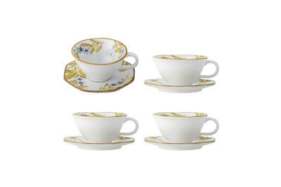 Tasse mit Untertasse (4er-Set) aus buntem Steingut Savina