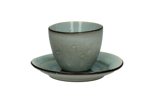 Taza con platillo de gres turquesa Kimo Clipped