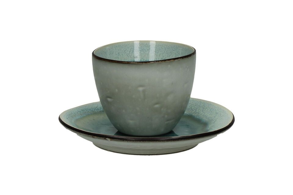 Taza con platillo de gres turquesa Kimo Pomax