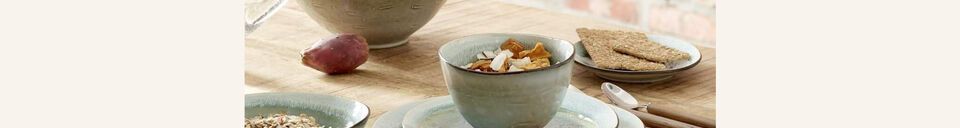 Descriptivo Materiales  Taza con platillo de gres turquesa Kimo