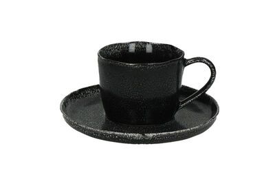 Taza y platillo de gres negro Porcelino D16