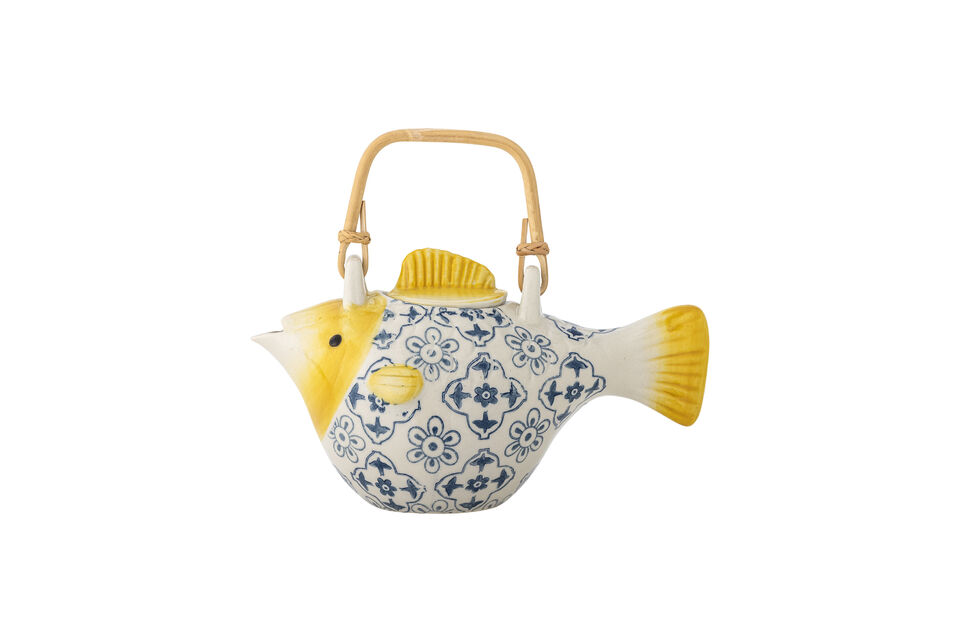 La sua forma ricorda quella di un pesce, completata da un manico curvo sopra l\'apertura