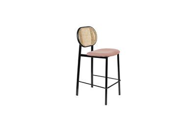 Thekenstuhl aus Rattan und rosa Stoff Spike