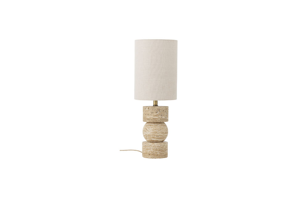 Tischlampe H53 cm aus Travertin und Leinen Nature Marci Bloomingville
