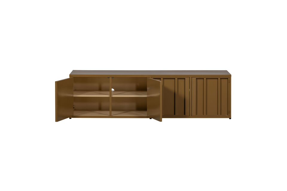 Featuring multiple compartments with doors, it allows for easy storage of accessories