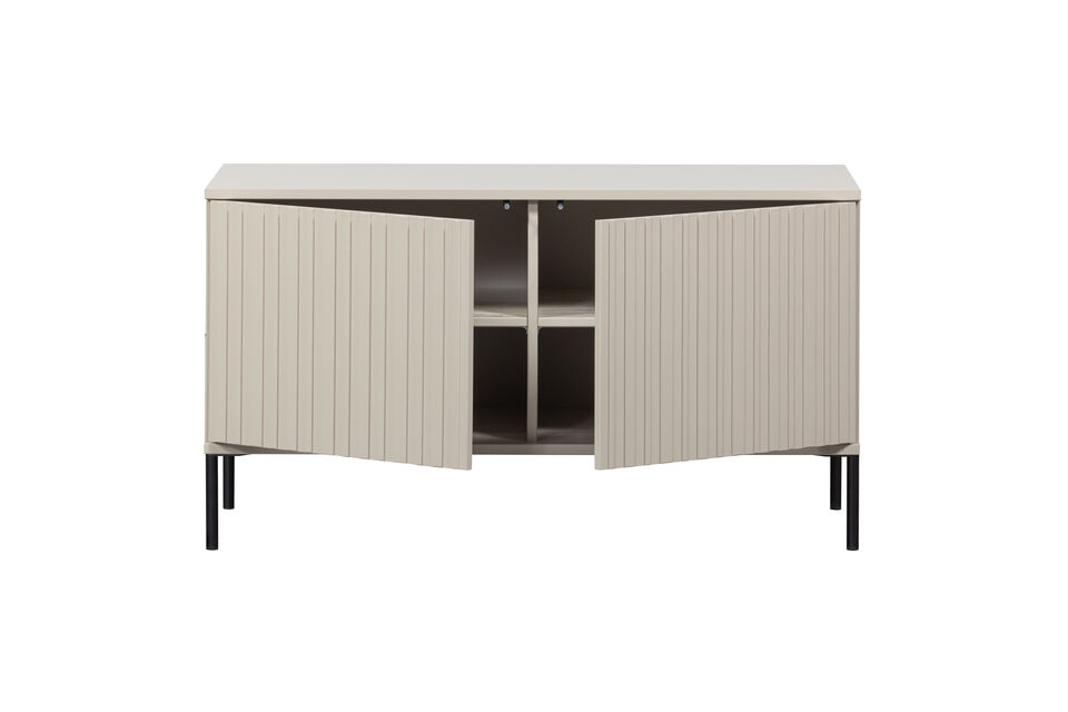 The interior is made of black particleboard