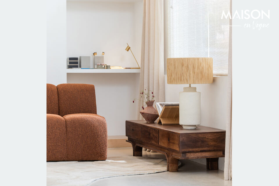 Classic TV cabinet with three drawers Made from mango wood with a walnut-colored finish Authentic