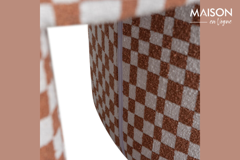 This fabric features a playful block pattern and is made of 100% polyester
