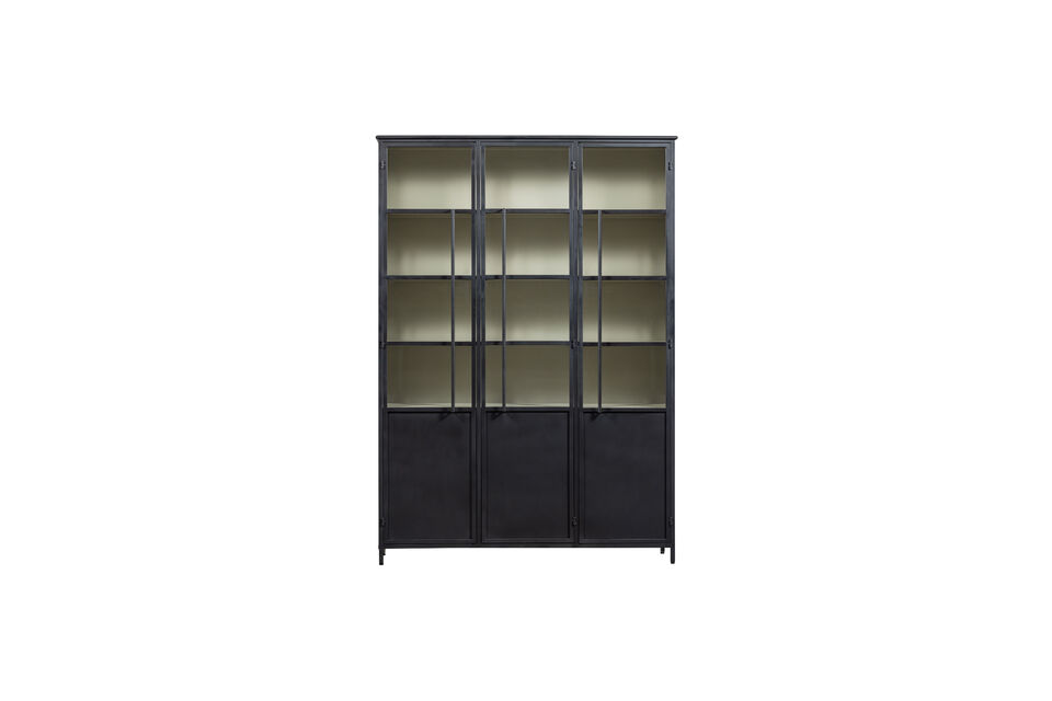 La vitrine est fabriquée en métal avec un revêtement mat très tendance