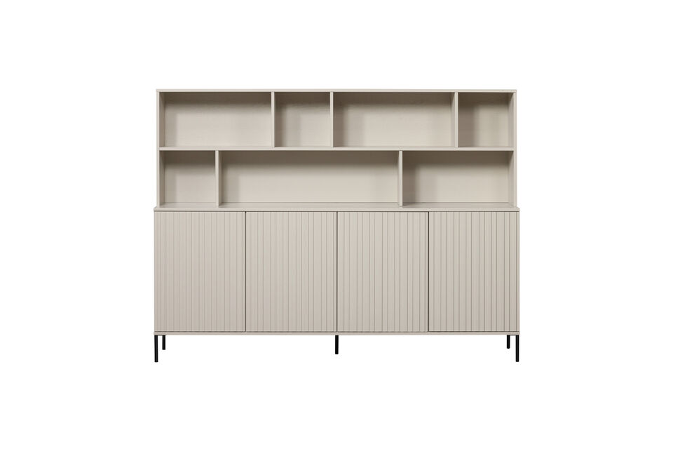 The wall cabinet is made of pine and finished with a dust colored lacquer