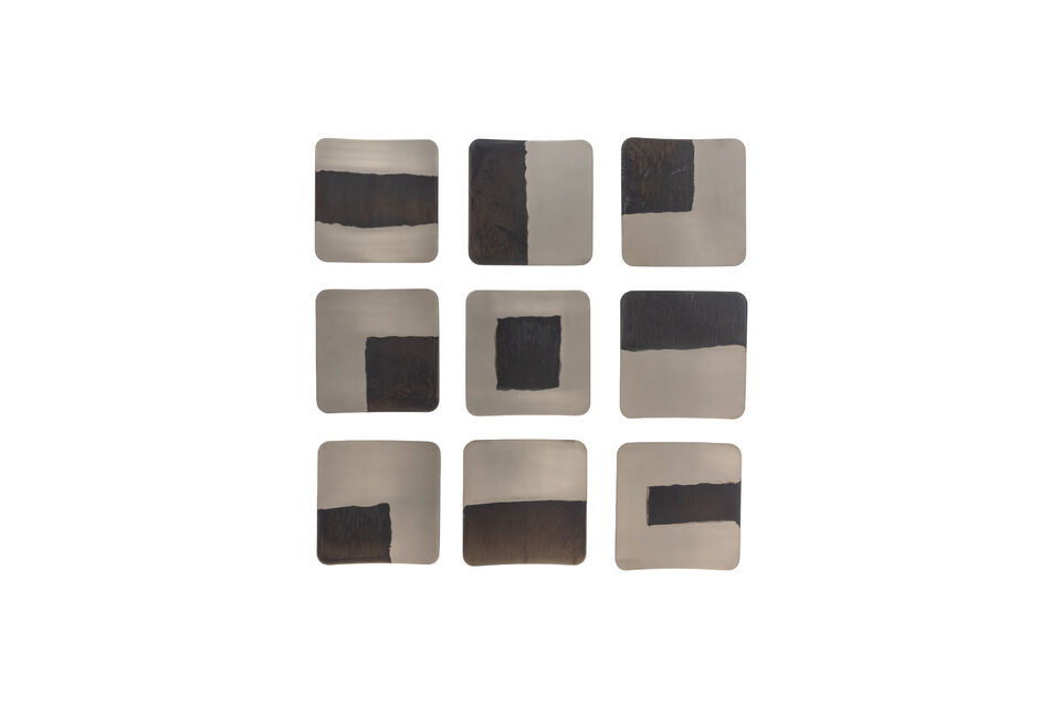 Wanddekoration 9er-Set Metall Nickel Nami Woood